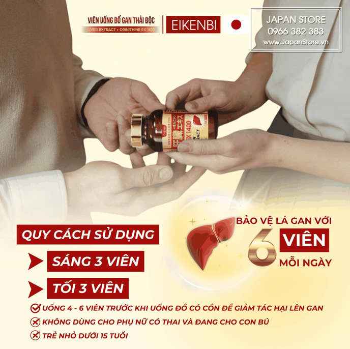 Viên Uống Bổ Gan LIVER EXTRACT + Ornithine Ex 1400 Eikenbi – Thải Độc Gan, Giảm Men Gan Hiệu Quả 5-5